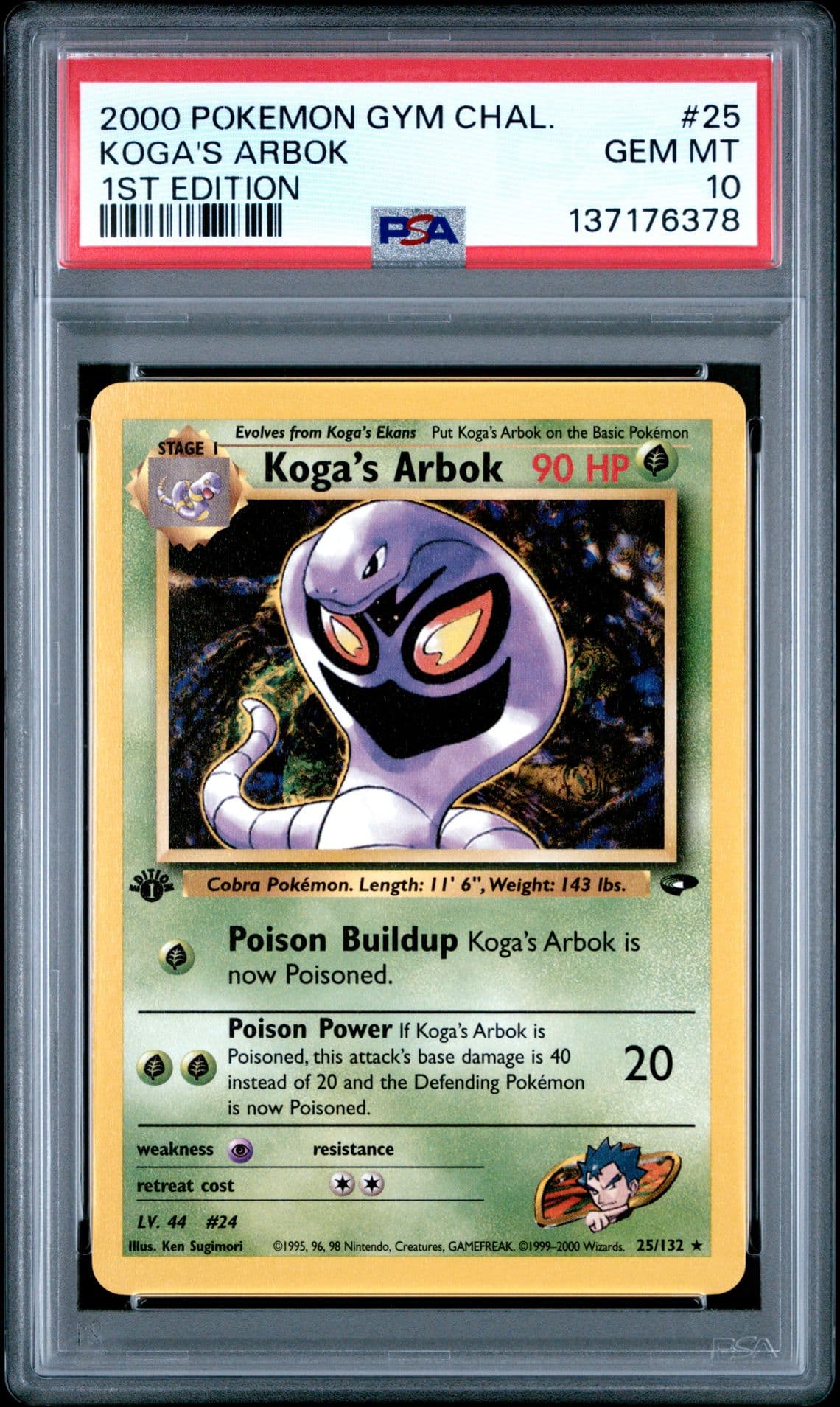 2000 POKEMON GYM CHALLENGE 1ST EDITION #25 KOGA'S ARBOK PSA 10