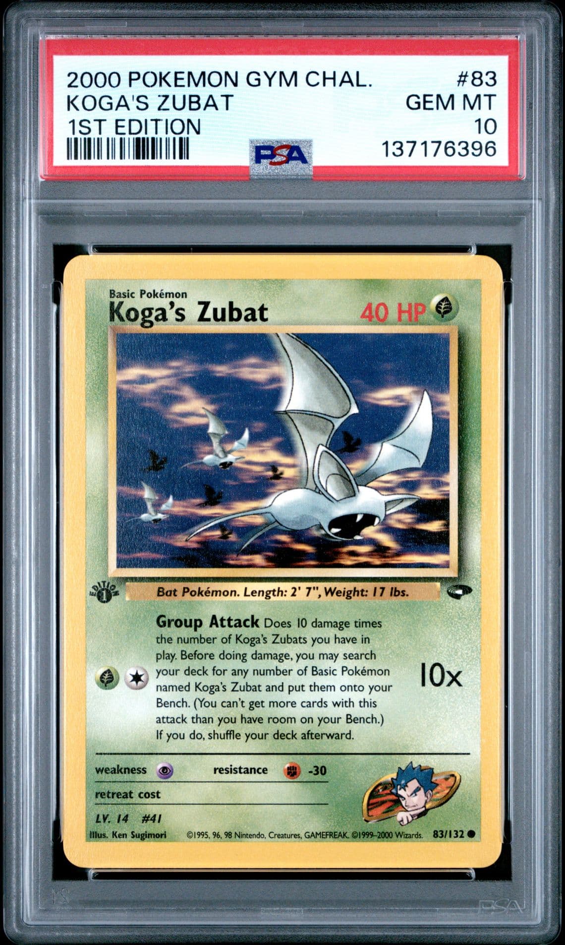 2000 POKEMON GYM CHALLENGE 1ST EDITION #83 KOGA'S ZUBAT PSA 10