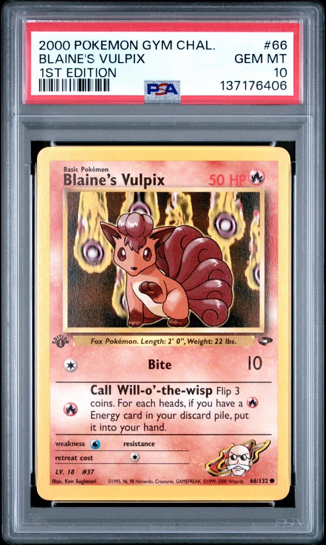 2000 POKEMON GYM CHALLENGE 1ST EDITION #66 BLAINE'S VULPIX PSA 10