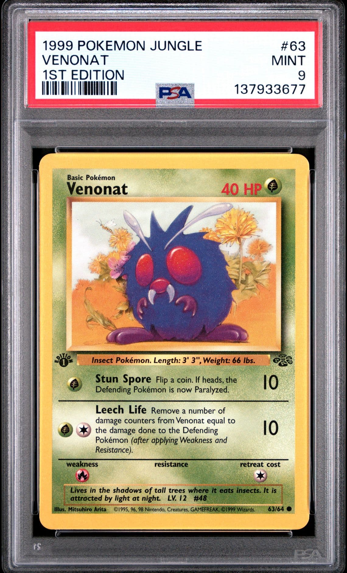 1999 POKEMON JUNGLE 1ST EDITION #63 VENONAT PSA 9
