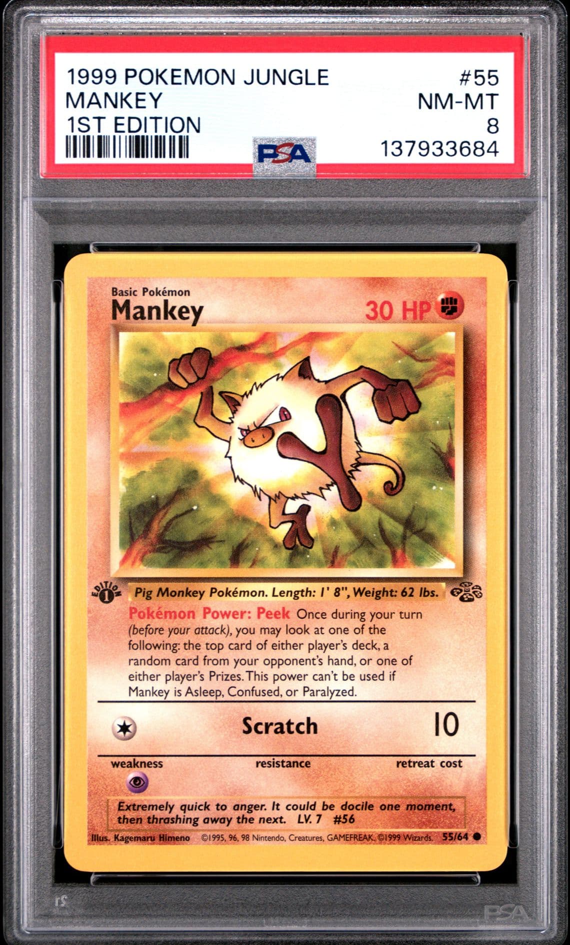 1999 POKEMON JUNGLE 1ST EDITION #55 MANKEY PSA 8