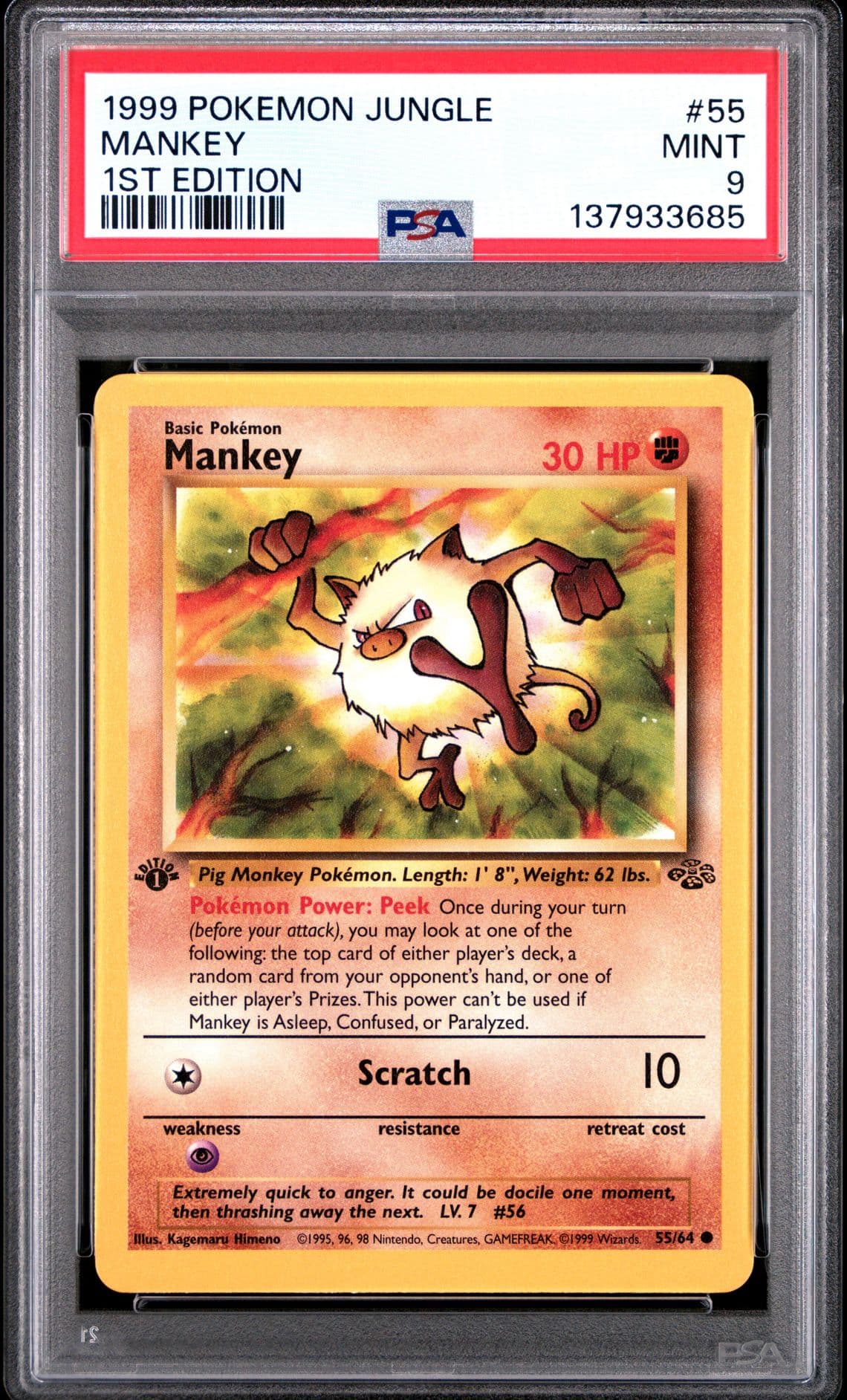 1999 POKEMON JUNGLE 1ST EDITION #55 MANKEY PSA 9