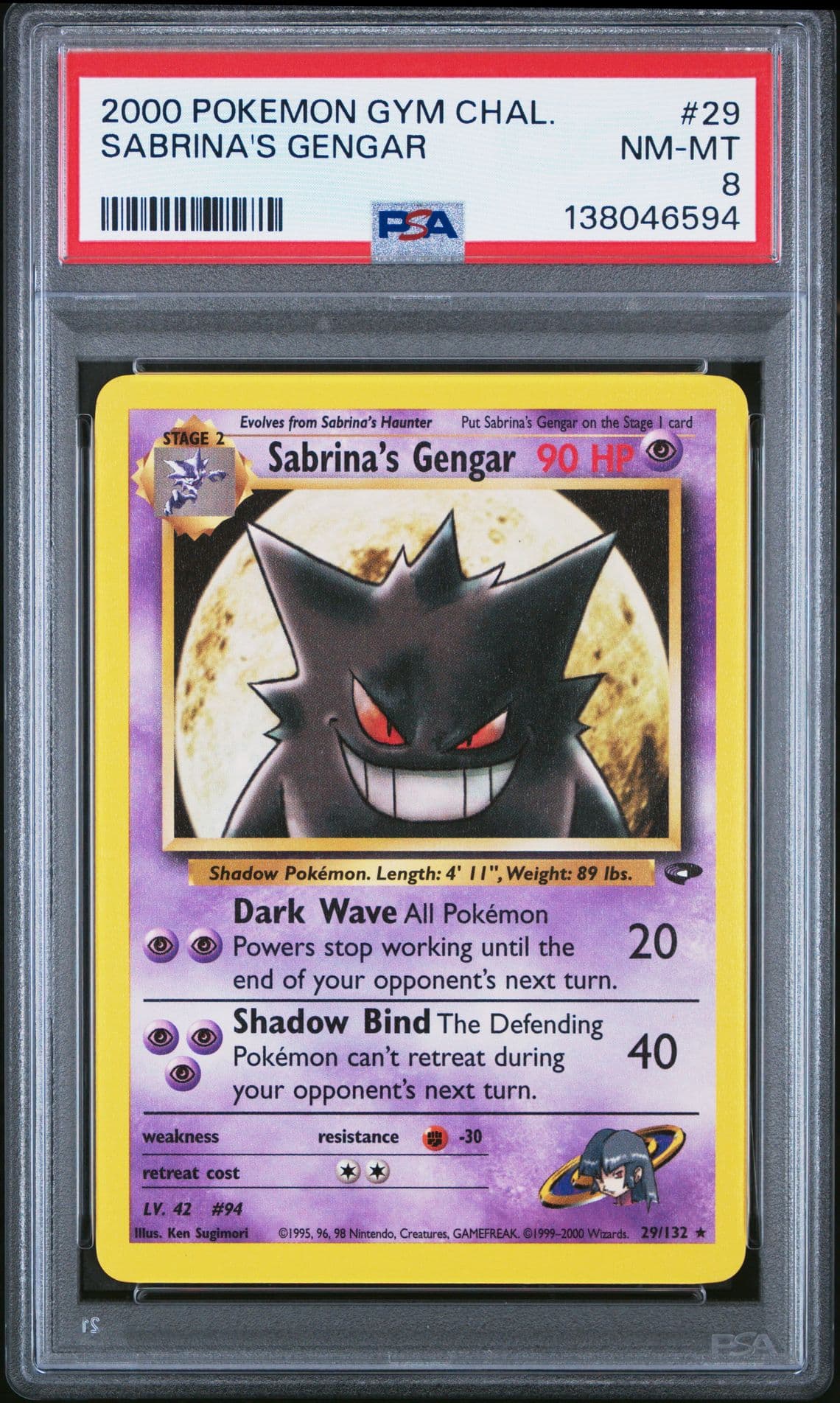2000 Pokemon Gym Challenge #29 Sabrina'S Gengar    PSA 8