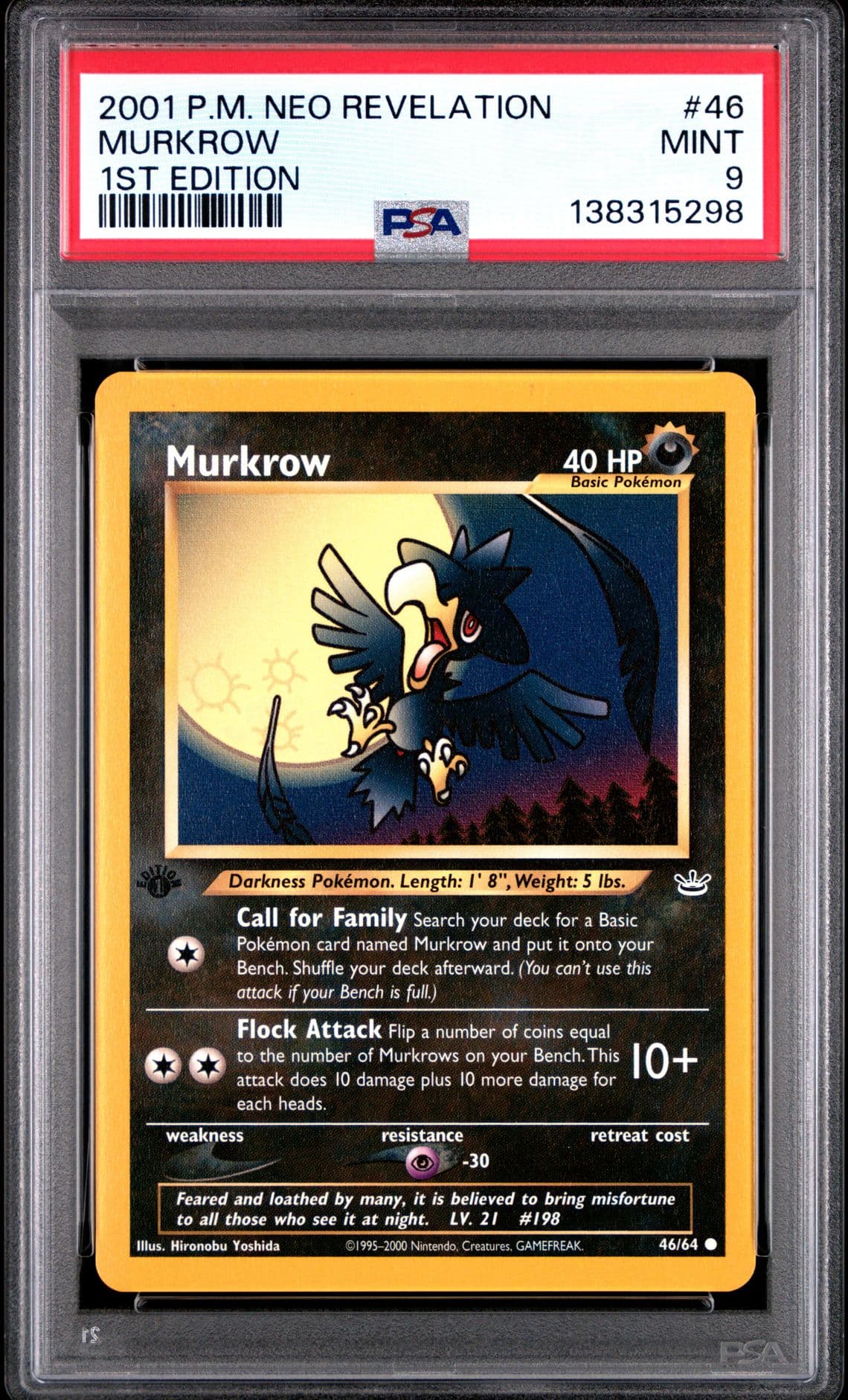 PSA 9 Murkrow 46/64 1st Edition Neo Revelation 2001 Pokémon Card Mint