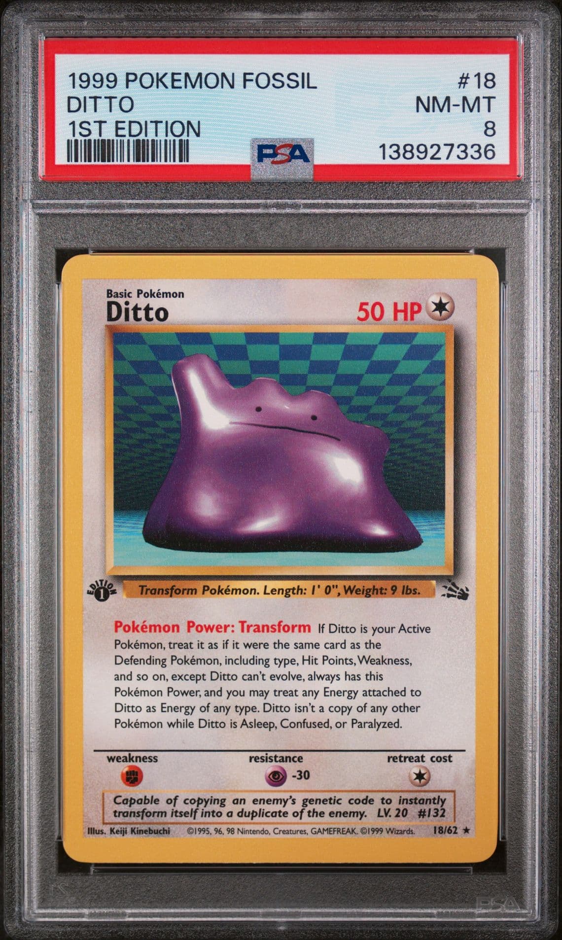 Ditto Pokemon Fossil 18/62 1st Edition PSA 8