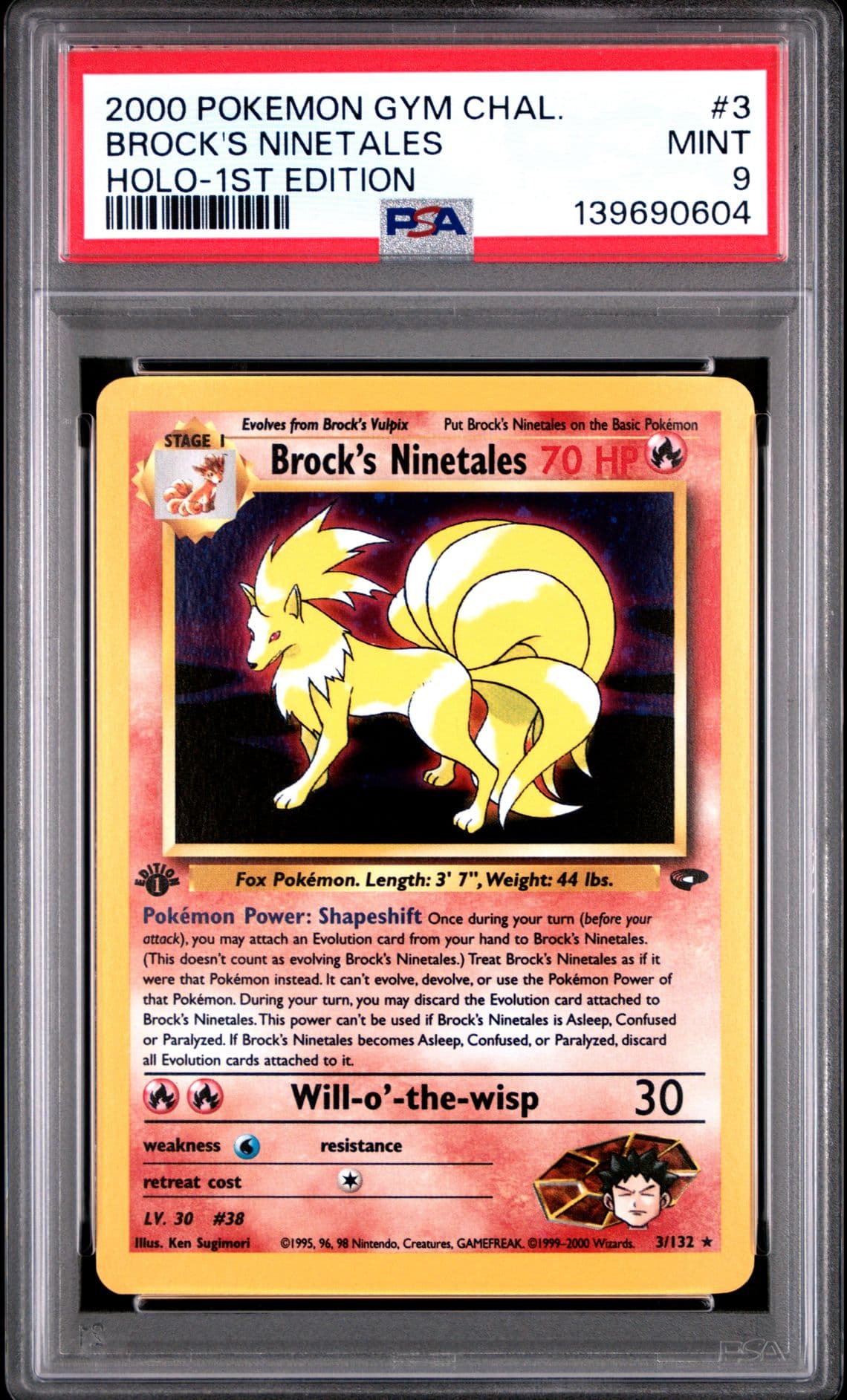 2000 POKEMON GYM CHALLENGE HOLO-1ST EDITION #3 BROCK'S NINETALES PSA 9