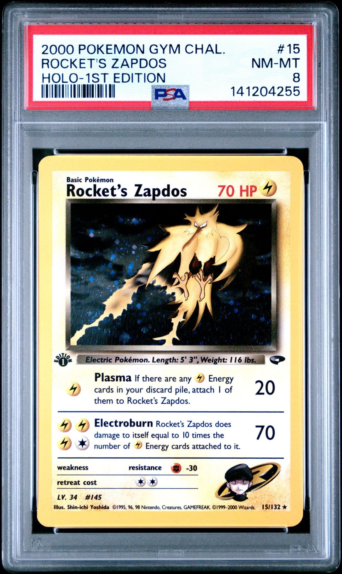 2000 Pokémon Gym Challenge #15 Rocket's Zapdos Holo 1st Edition PSA 8 Fresh Gr