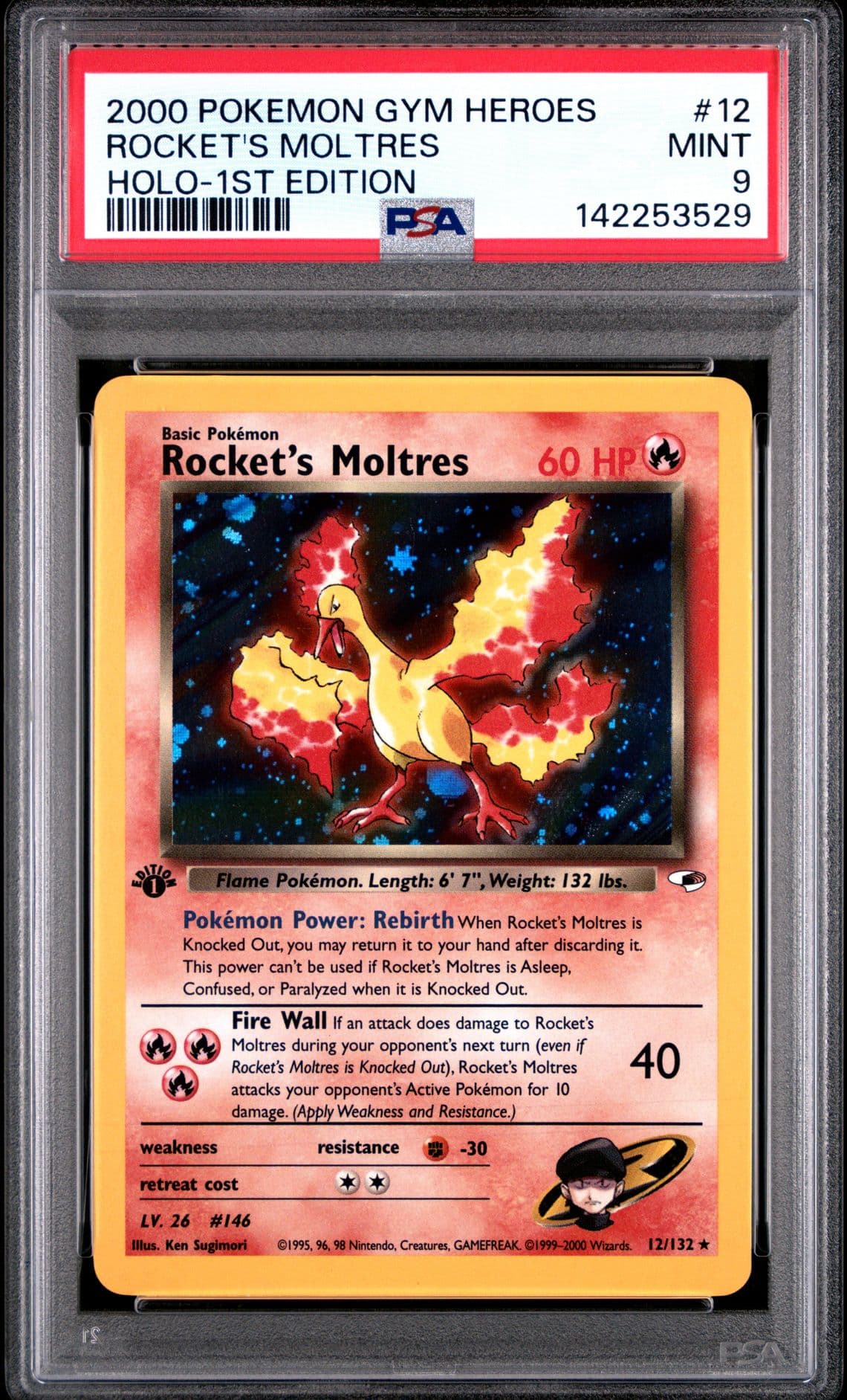 2000 POKEMON GYM HEROES HOLO-1ST EDITION #12 ROCKET'S MOLTRES PSA 9