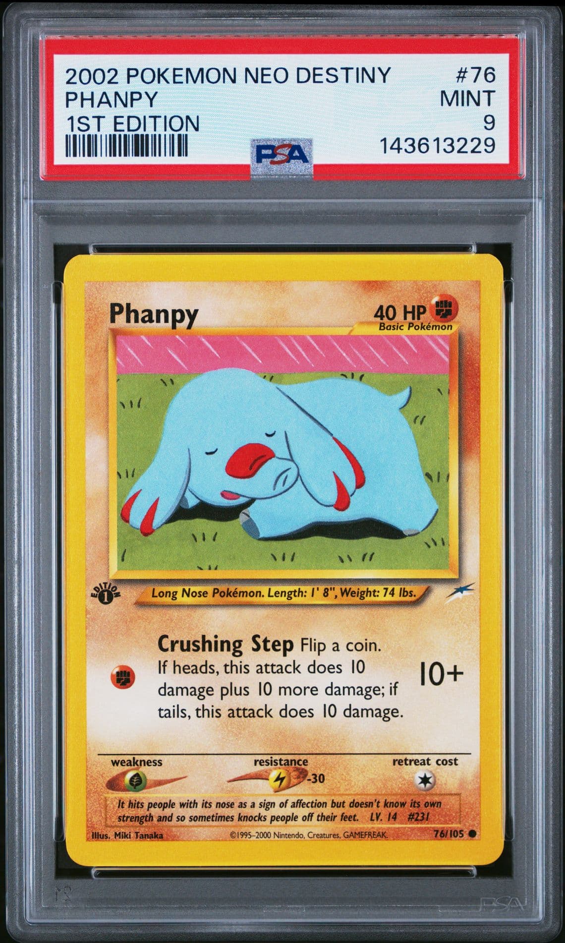 2002 POKEMON NEO DESTINY 1st EDITION #76 PHANPY PSA 9