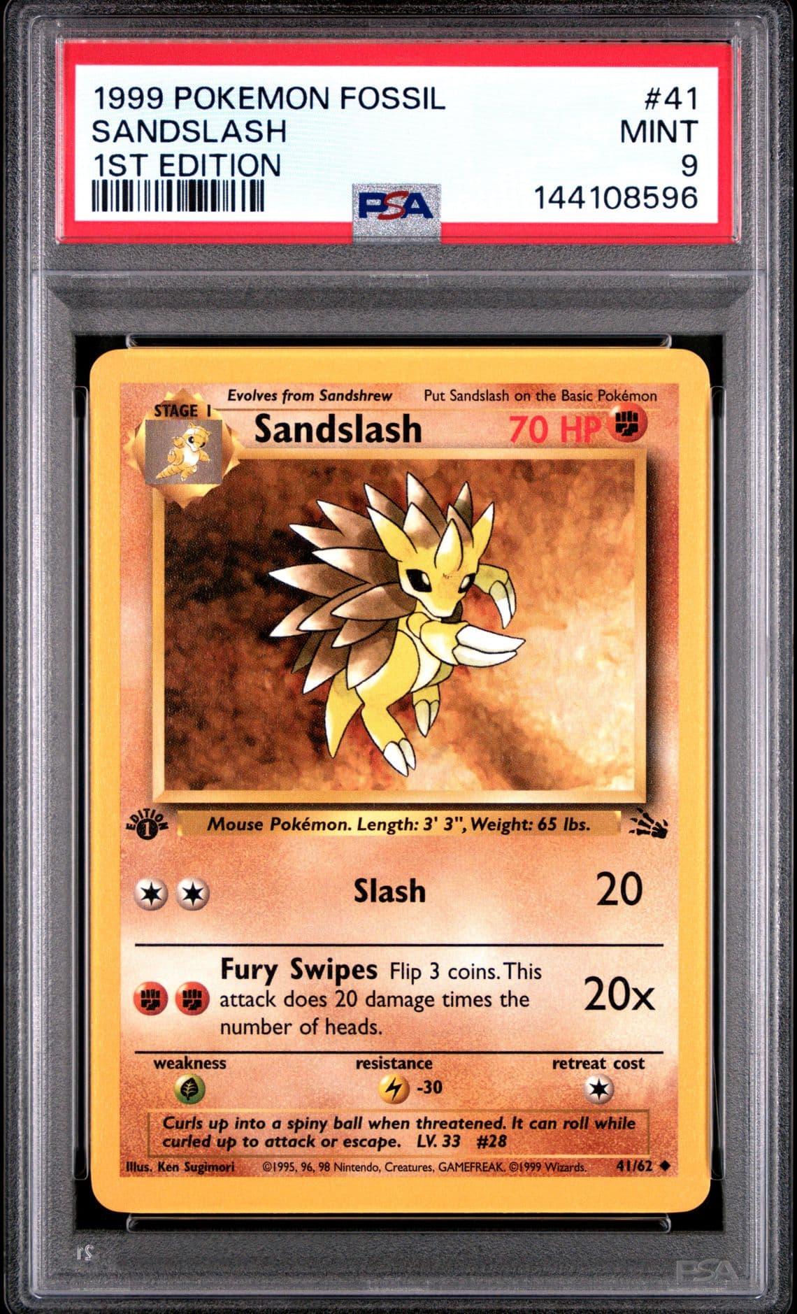 1999 Pokemon Sandslash 1st Edition PSA 9 #41/62 Fossil