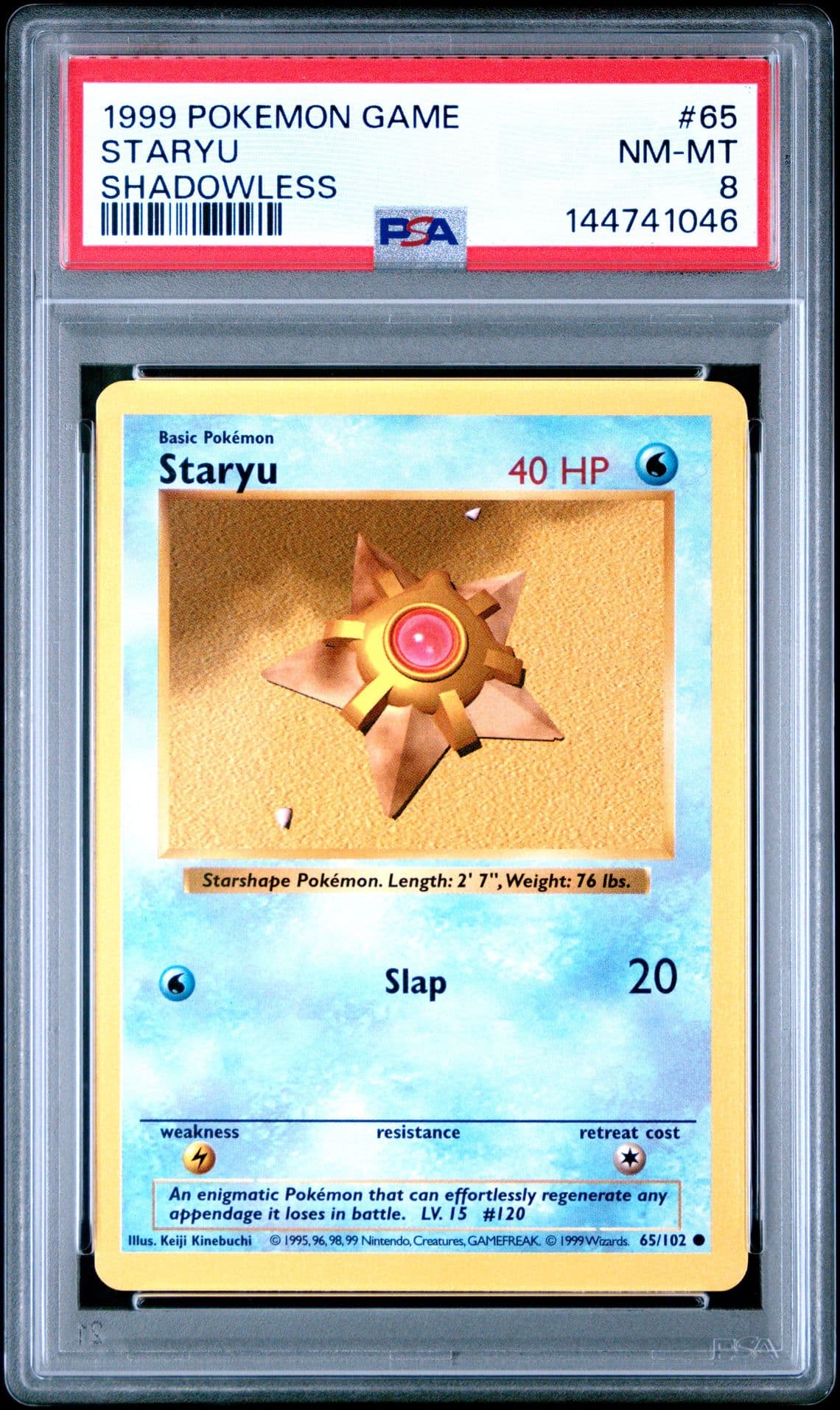 1999 POKEMON BASE SET SHADOWLESS #65 STARYU PSA 8