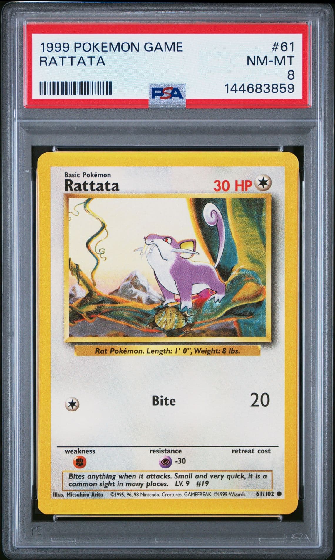 1999 POKEMON GAME BASE SET UNLIMITED #61 RATTATA PSA 8