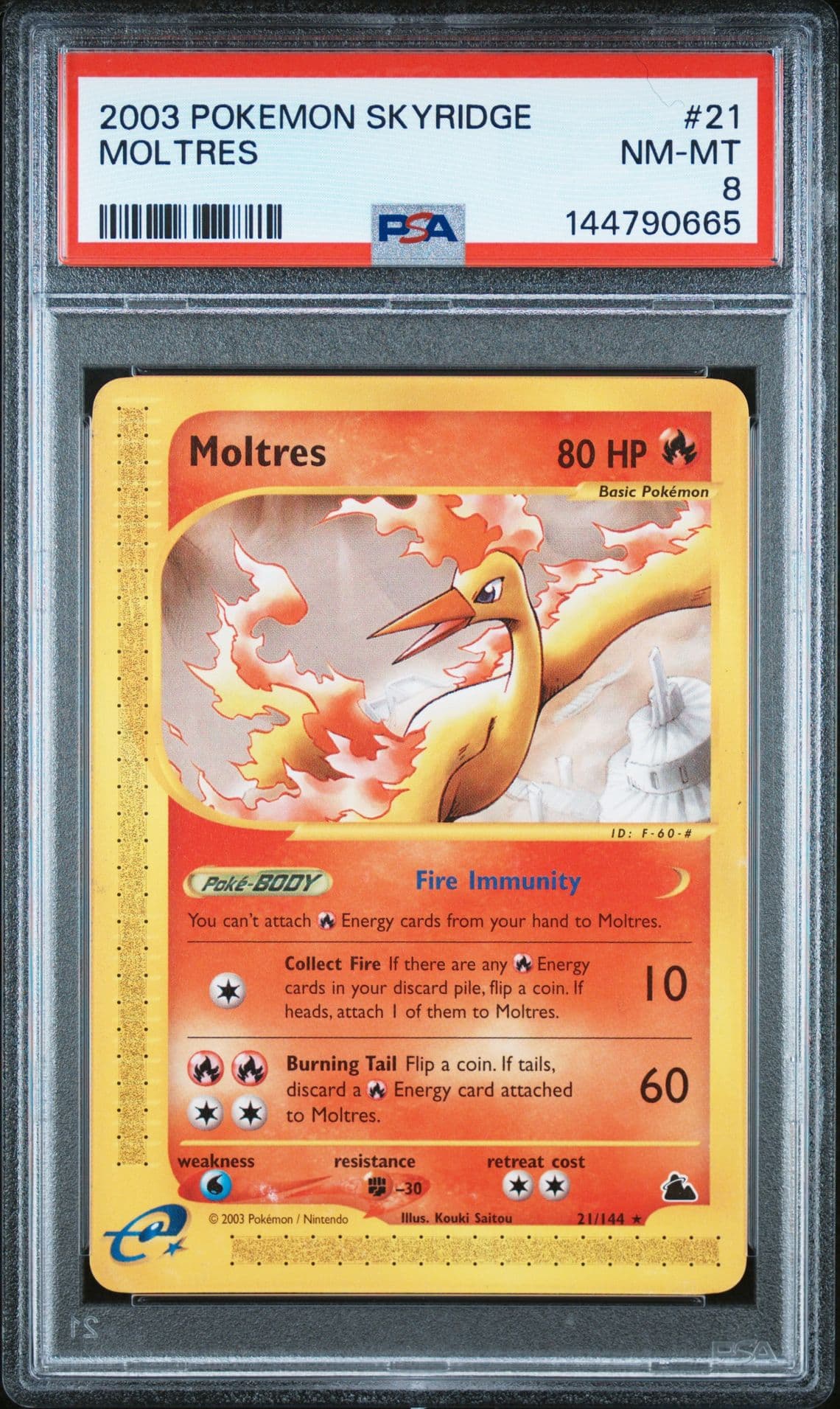 2003 POKEMON SKYRIDGE #21 MOLTRES-REVERSE FOIL PSA 8 - POP 40