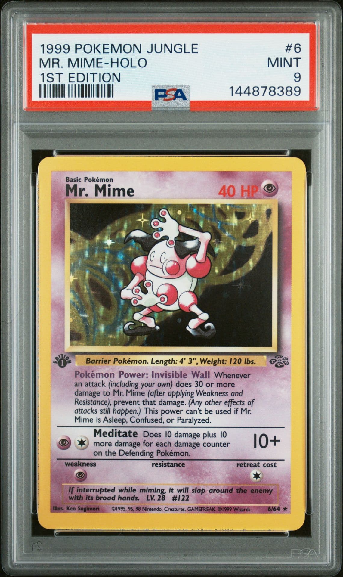 1999 POKEMON JUNGLE 1ST EDITION #6 MR. MIME-HOLO PSA 9