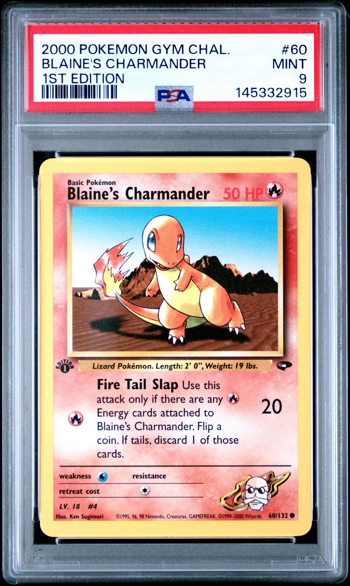 PSA 9 2000 Pokemon Gym Challenge 1st Edition Blaine's Charmander 60/132
