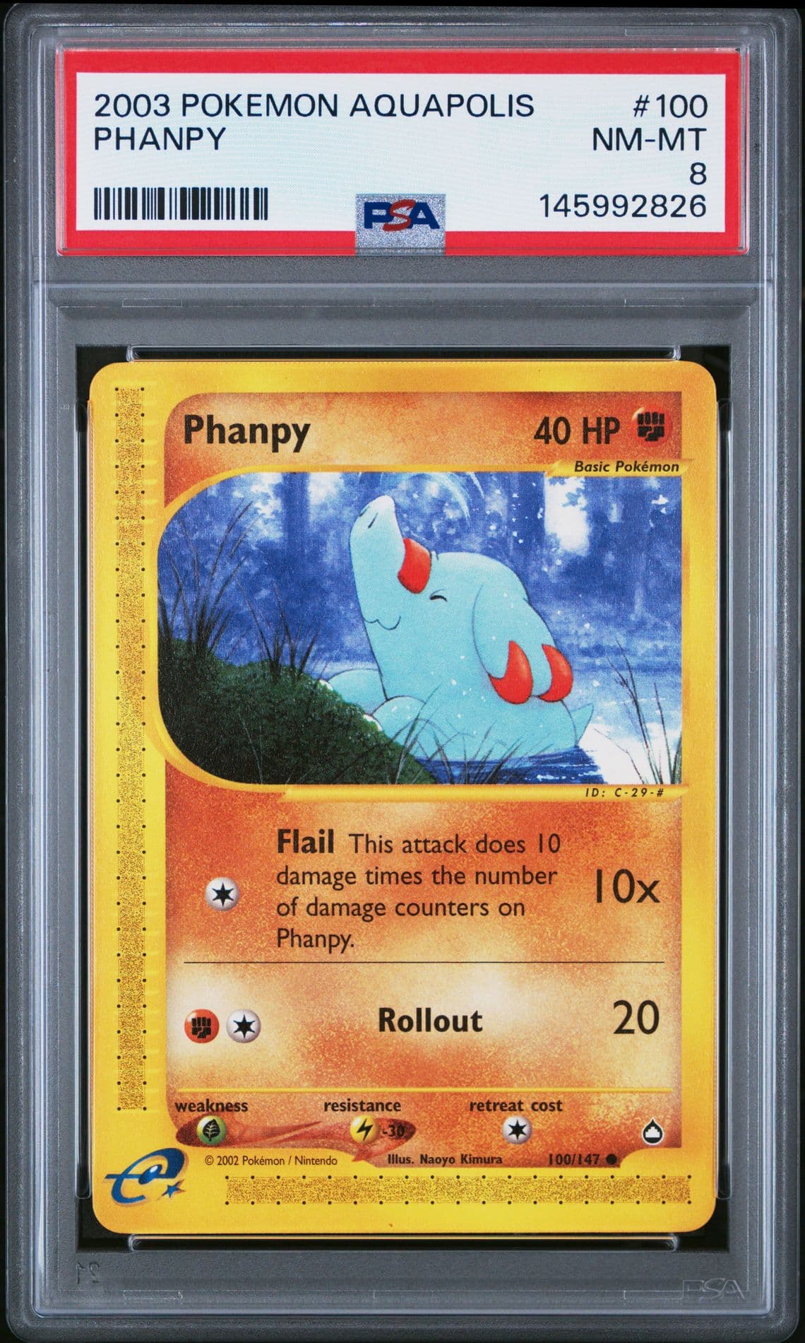 2003 POKEMON AQUAPOLIS #100 PHANPY PSA 8