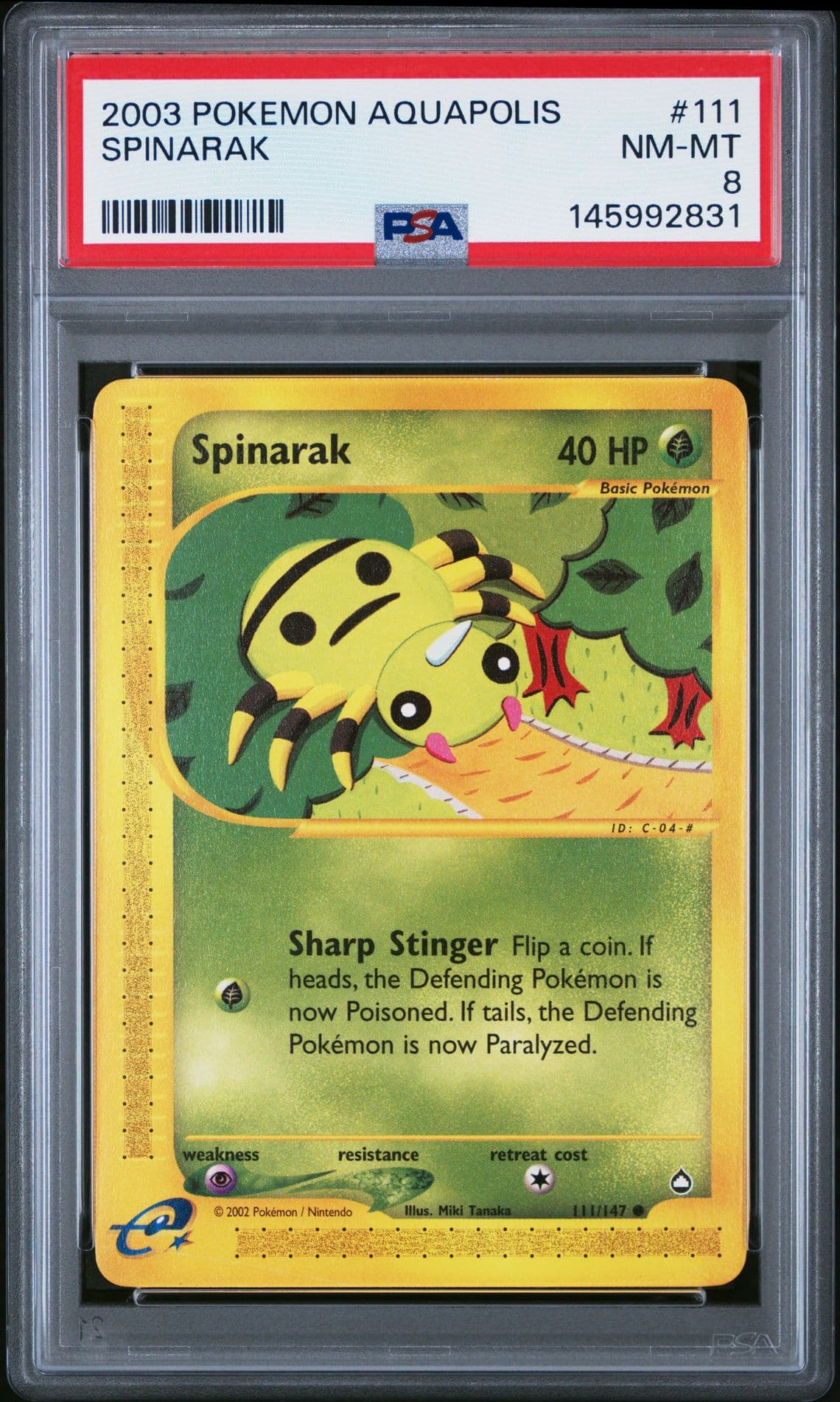 2003 POKEMON AQUAPOLIS #111 SPINARAK PSA 8