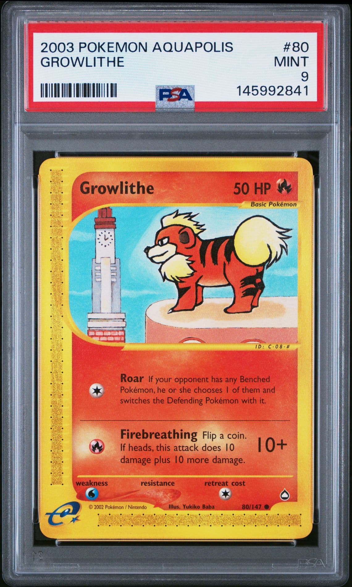 2003 POKEMON AQUAPOLIS #80 GROWLITHE PSA 9