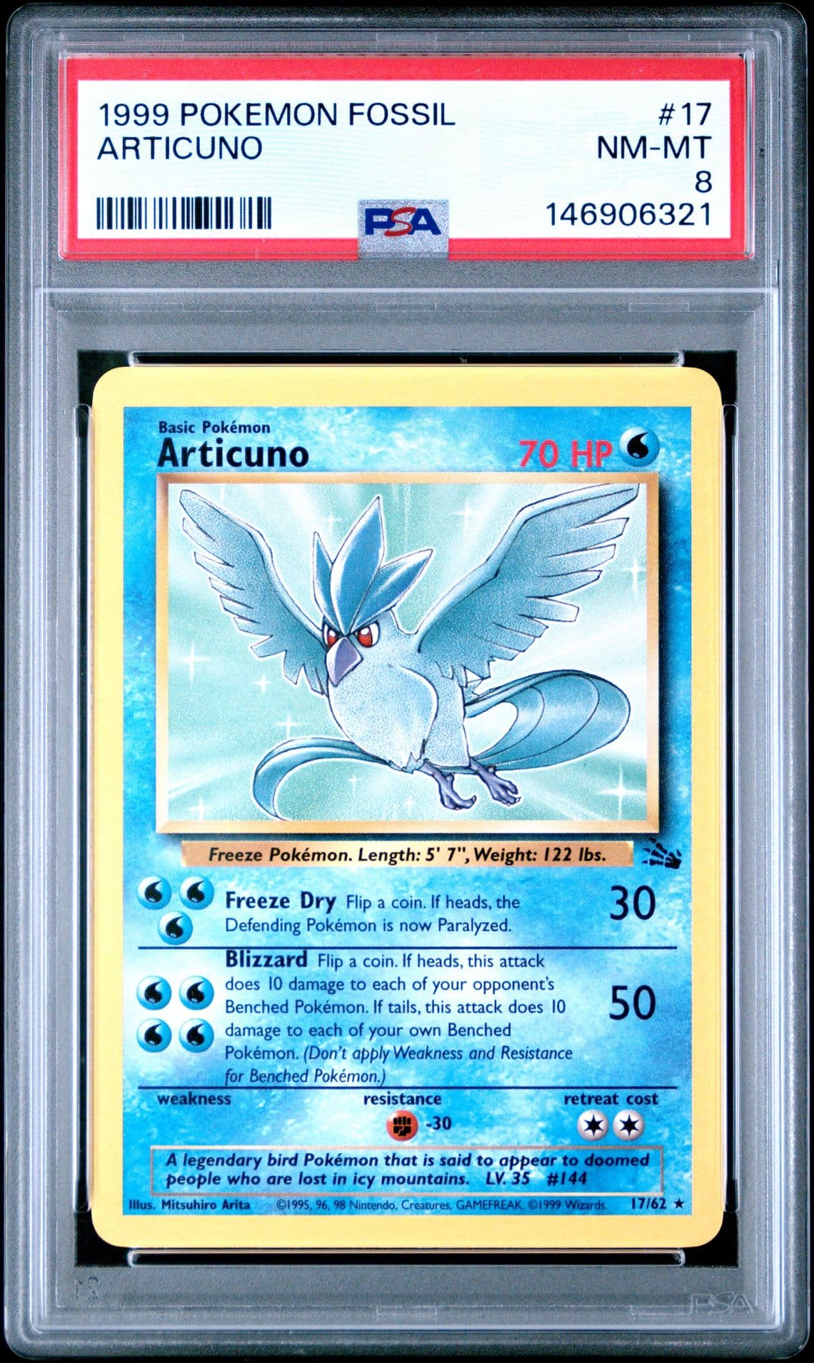 1999 POKEMON FOSSIL #17 ARTICUNO PSA 8