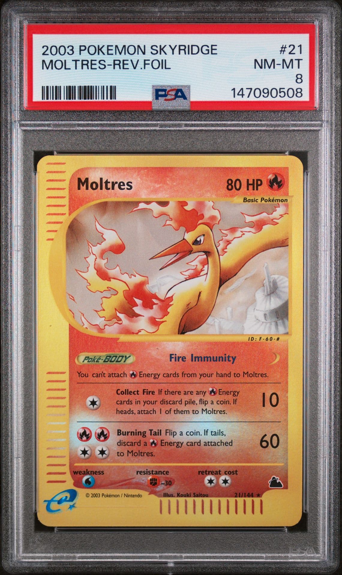 2003 Pokemon Moltres Reverse Foil Holo Skyridge 21/144 PSA 8