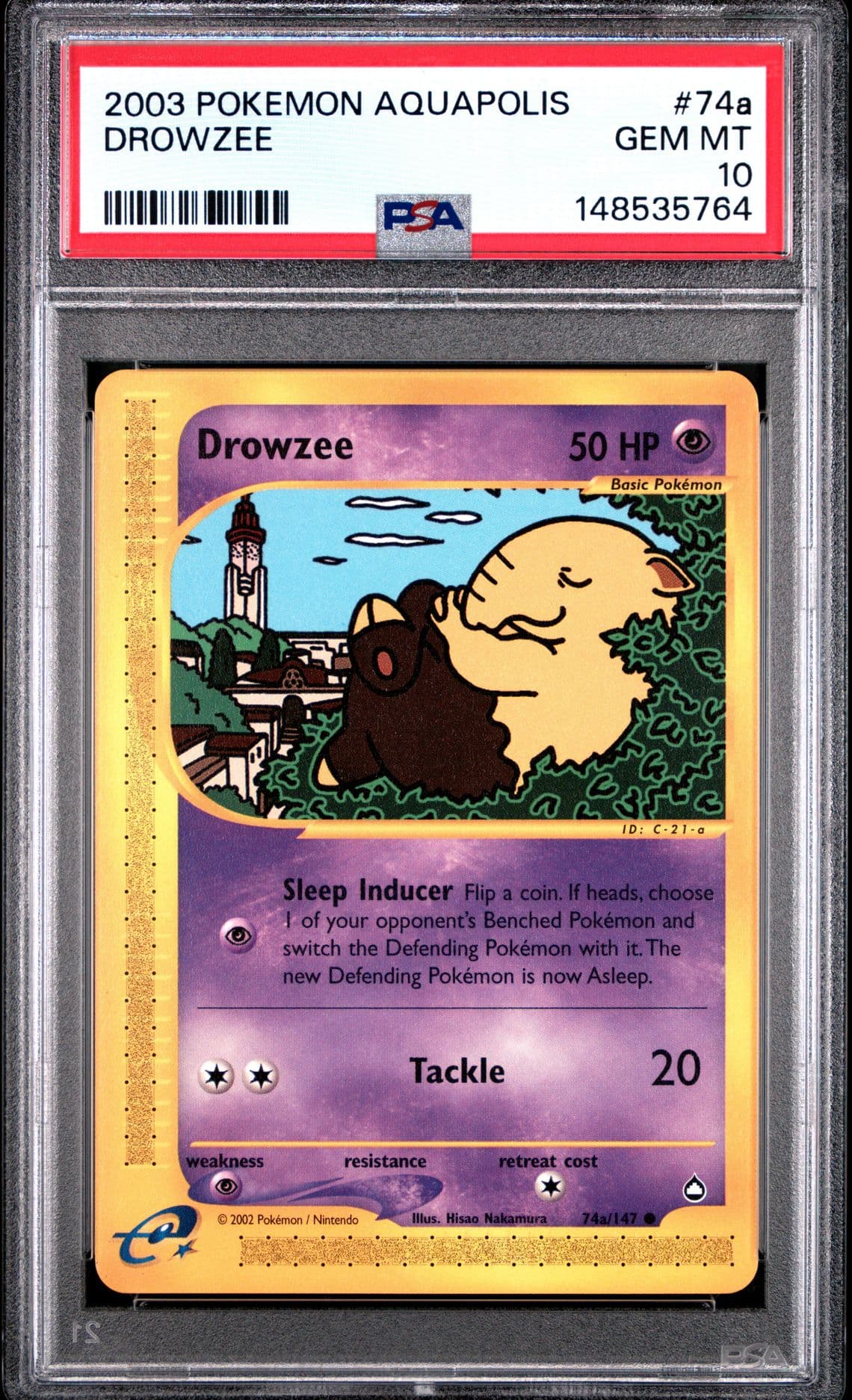 PSA 10 Gem Mint Drowzee e-Series Aquapolis 74a/147 2003 Vintage Pokemon