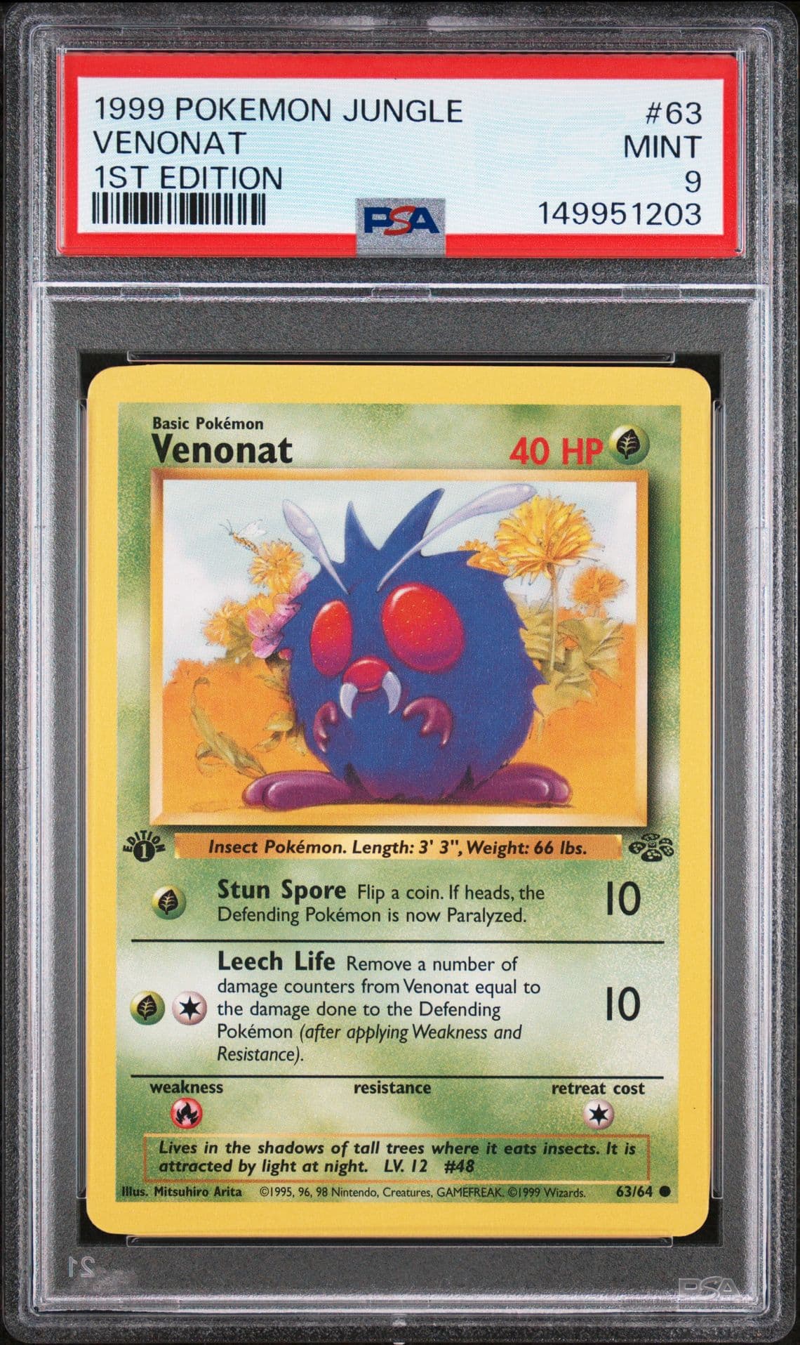 1999 POKEMON JUNGLE 1ST EDITION #63 VENONAT PSA 9