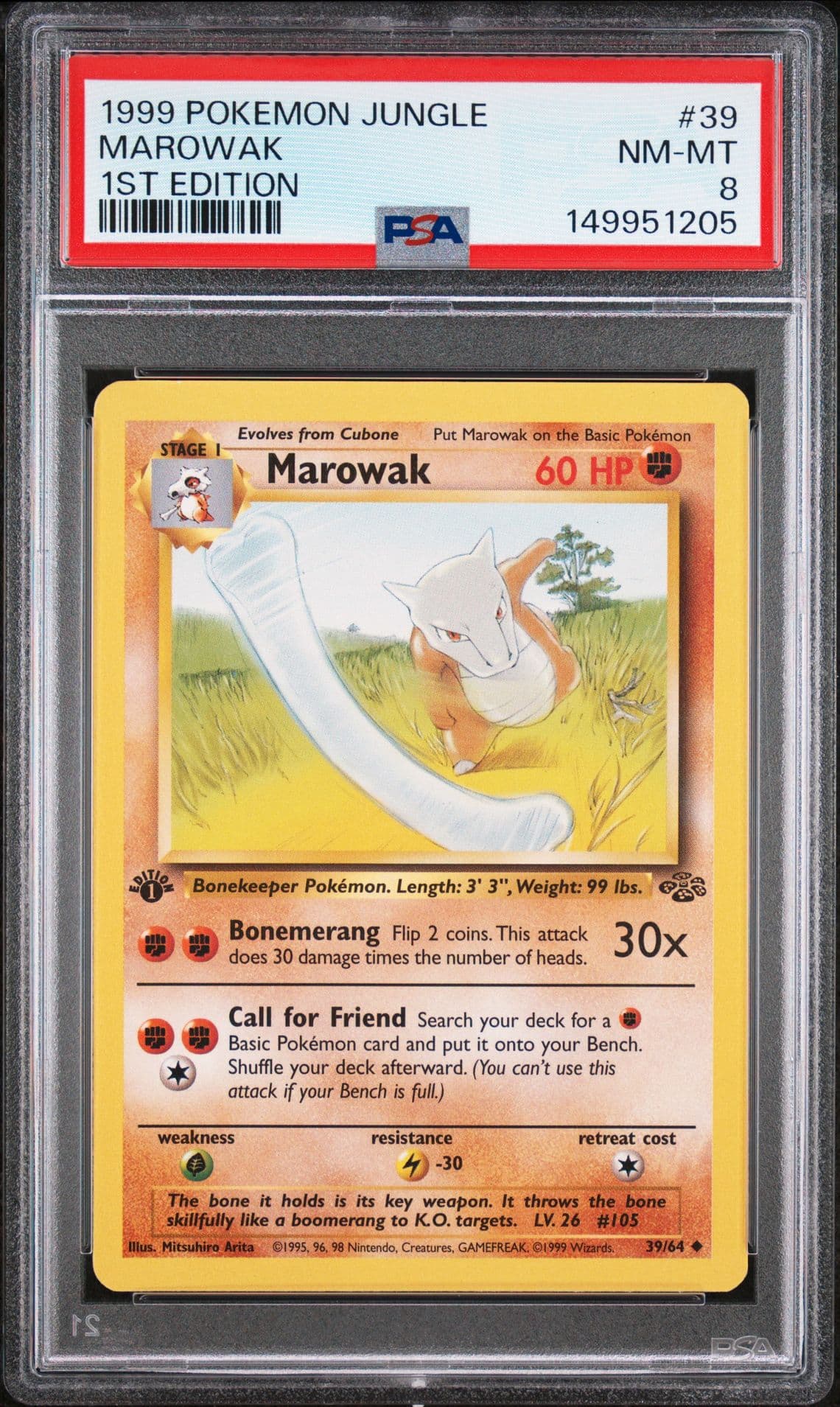 1999 POKEMON JUNGLE 1ST EDITION #39 MAROWAK PSA 8