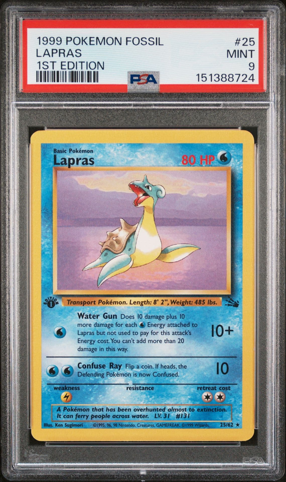 Pokemon 1999 1st Edition Fossil Lapras 25/62 PSA 9 Mint