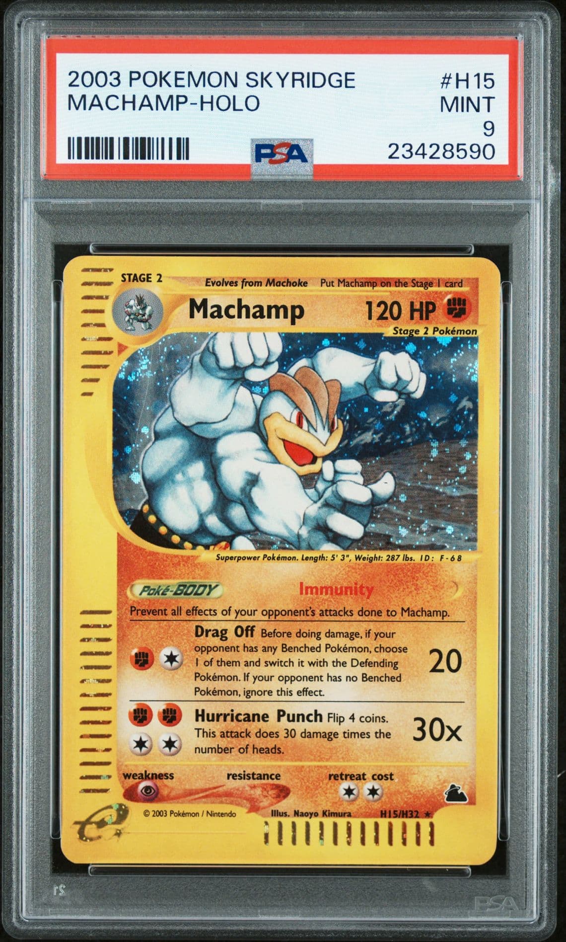 2003 POKEMON SKYRIDGE #H15 MACHAMP-HOLO PSA 9