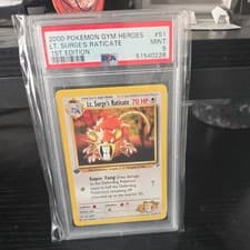 PSA 9 MINT Lt. Surge’s Raticate 1st Edition Gym Heroes 51/132 Pokemon Card