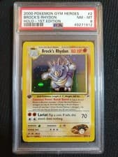 2000 Pokemon Gym Heroes 1st Edition Brock's Rhydon Holo #2 PSA 8