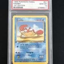 Pokémon TCG Krabby Fossil #51/62 PSA 10 1st Edition 1999 English