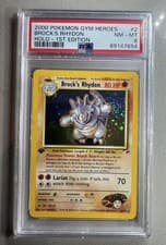 2000 Pokémon GYM HEROES BROCK'S RHYDON Holo 1st Edition #2 PSA 8 w/ SWIRL