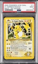 2000 POKEMON GYM CHALLENGE HOLO-1ST EDITION #11 LT. SURGE'S RAICHU PSA 9
