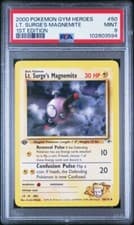 LT. SURGE'S MAGNEMITE #50/132 1st Edition 2000 Pokemon Gym Heroes PSA 9 Low Pop