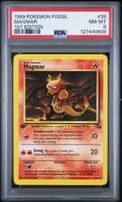 1999 POKEMON FOSSIL 1ST ED #39 MAGMAR PSA 8