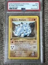BLAINE'S RHYHORN 2000 POKEMON GYM CHALLENGE 1ST EDITION #65/132 PSA 8
