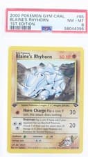PSA 8 NEAR MINT MINT 2000 Pokémon Gym Challenge #65 Blaine's Rhyhorn 1st Edition