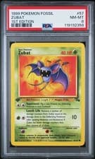 1999 POKEMON FOSSIL #57 ZUBAT 1ST EDITION PSA 8 NM-MT