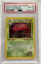 Pokemon Erika's Vileplume Gym Heroes 1st Edition Holo Rare #5 PSA 10   SWIRL!!