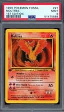 PSA 9 Pokemon 1999 1st Edition Fossil Moltres Rare #27