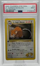 2000 POKEMON GYM CHALLENGE #53 LT. SURGE'S RATICATE 1ST EDITION PSA 9 MINT