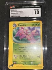 (POP 12) CGC 10 GEM MINT Nidorino 55/147 Aquapolis Pokemon Card PSA 10