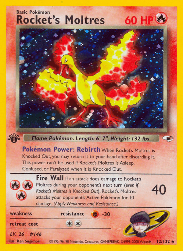 Rocket's Moltres artwork — Gym Heroes 12/132