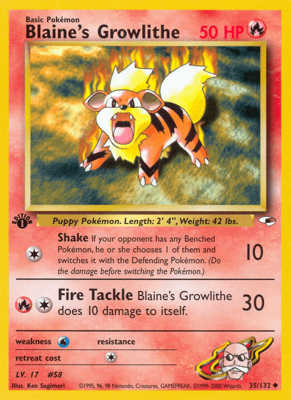 Blaine's Growlithe artwork — Gym Heroes 35/132