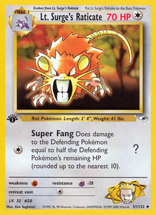 Lt. Surge's Raticate artwork — Gym Heroes 51/132