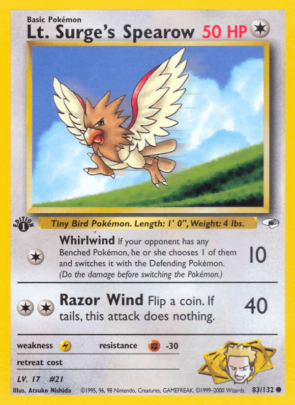 Lt. Surge's Spearow artwork — Gym Heroes 83/132