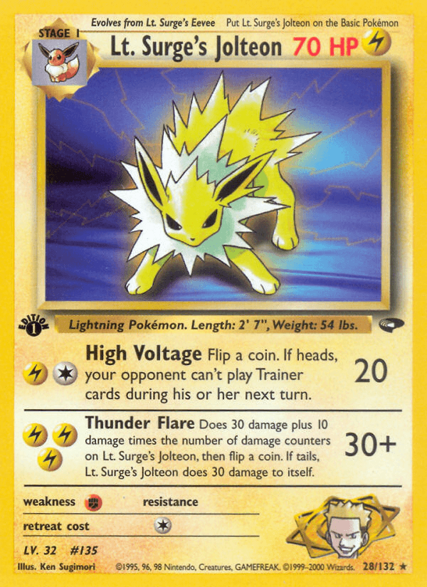 Lt. Surge's Jolteon artwork — Gym Challenge 28/132