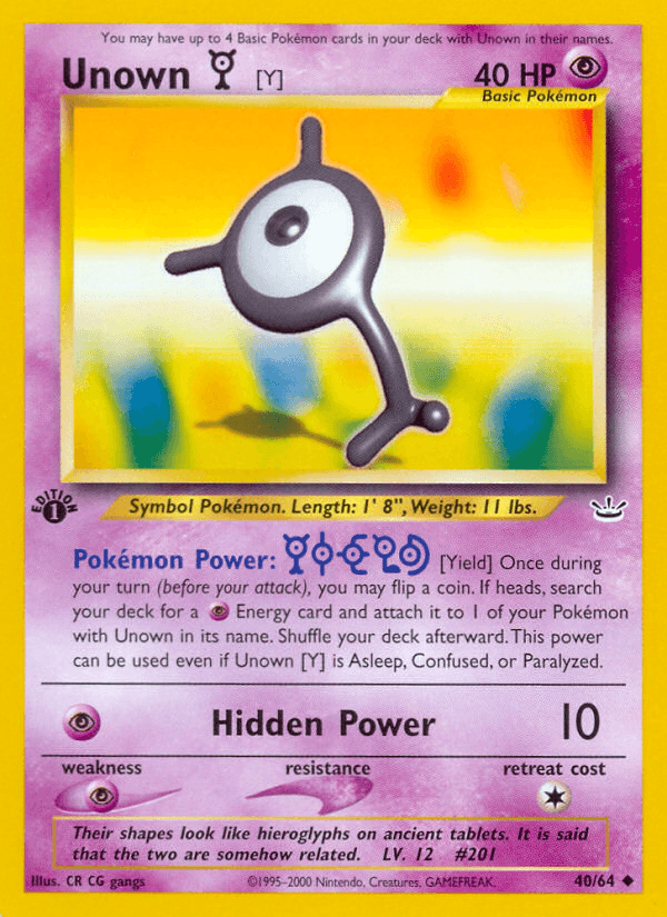 Unown [Y] artwork — Neo Revelation 40/66