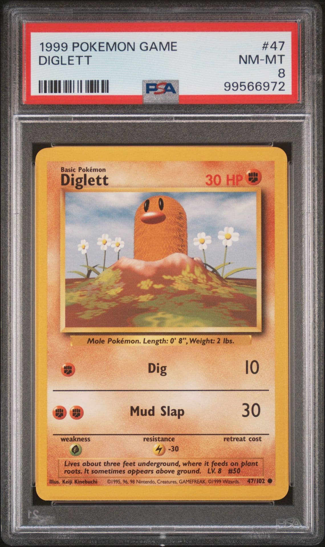 PSA 8 1999 Pokémon Base Set Diglett 47/102 NEAR MINT-MINT